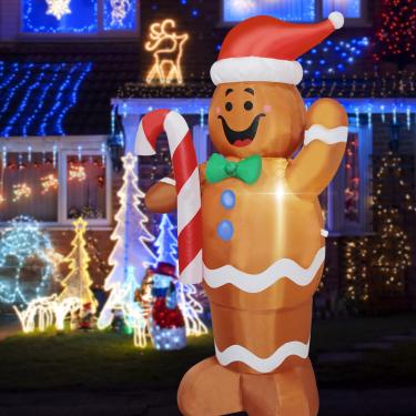 Imagem de innatefun Decoração de Quintal Inflável de Boneco de Gengibre de Natal de 5 Pés, Gigante, Inflável, Iluminado, para Jardim, Gramado, Quintal, com Ventilador Embutido E Cordas de Ancoragem…