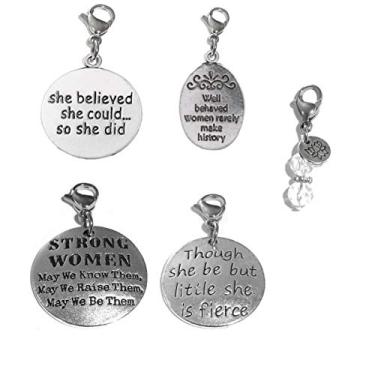 Imagem de Conjunto de 4 pingentes de encaixe, construa sua própria pulseira, bolsa, bolsa, mensagem, inspirador, chaveiro, puxador com zíper, joias, Metal