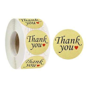 Imagem de CHERRY GLOBAL Rolo de adesivos de agradecimento, pacote com 500 adesivos redondos de papel kraft de etiqueta de agradecimento para pequenas empresas, embalagem de embrulho de presente, selo,