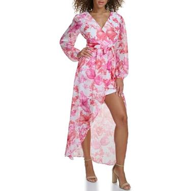 Imagem de Siena Vestido feminino estampado floral alto baixo falso, Branco/Mul, 34