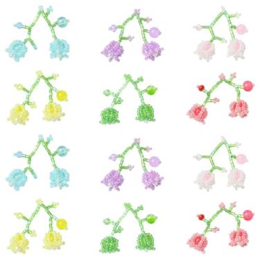 Imagem de DanLingJewelry 6 peças de flores de lírio do vale feitas à mão com contas de sementes de folha, pingentes, pingentes florais coloridos para fazer joias, Metal não precioso, Sem Pedra Preciosa