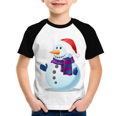 Imagem de Camiseta Raglan Infantil Boneco de neve - Foca na Moda, Branco, Preto,