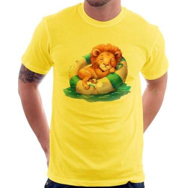 Imagem de Camiseta Leãozinho Relaxando Na Piscina - Foca na Moda, Amarelo, GG