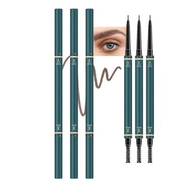 Imagem de Lápis de sobrancelha de ponta fina para mulheres, lapiseira ultrafina com pincel de sobrancelha, desenha pelos minúsculos de sobrancelha, 3 peças à prova d'água de dupla face, preenche sobrancelhas
