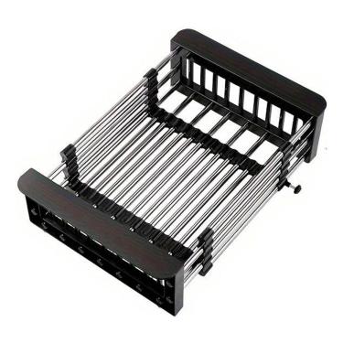 Imagem de Escorredor Extensível Cuba Pia Inox Ajustável Cesto Preto