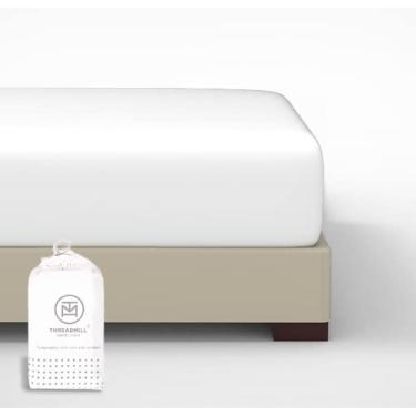 Imagem de Lençol com elástico Threadmill 300 fios 100% algodão King - Lençóis de bolso extra profundos com elástico branco de hotel com tecido acetinado - 40 cm de elástico 4 direções, lençol macio e durável de qualidade de hotel