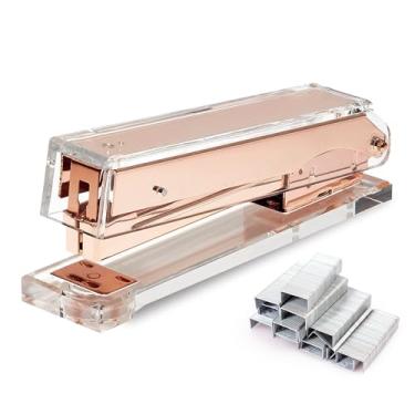 Imagem de OfficeGoods Grampeador de acrílico - grampeadores estéticos para mesa, casa ou escritório - e elegante - use grampos padrão de 3,5 cm - ouro rosa