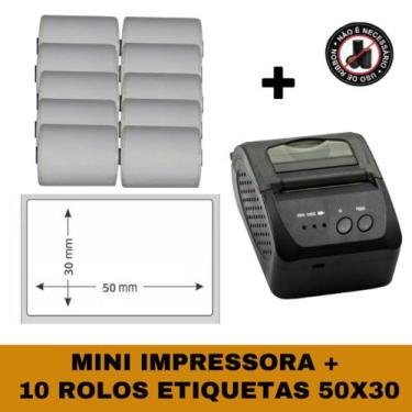 Imagem de Mini Impressora Bluetooth + 10 Rolos Etiqueta Adesiva 57x30 - TITANNET