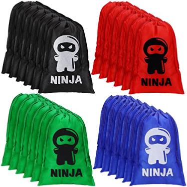 Imagem de Sacos de lembrancinhas de festa Ninja Warrior Treat Goodie Sacos de pano reutilizáveis sacos de pano Samurai Goodie Sacos de cordão Ninja Decorações de festa de aniversário lembrancinhas suprimentos (pacote com 24)