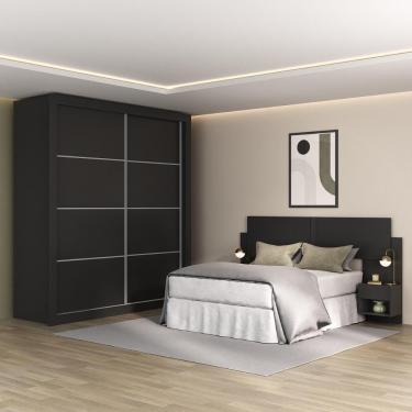 Imagem de Guarda-roupas Casal E Cabeceira Com 2 Mesas De Cabeceira Multimóveis Mp4337 Preto