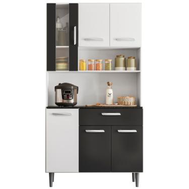 Imagem de Kit Armário Cozinha Carol 6 Portas Branco Preto Poliman