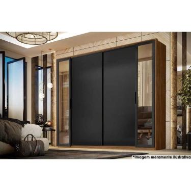 Imagem de Guarda Roupa Casal 4 Portas (2 de Correr e 2 de Giro c/ Espelho) e 4 Gavetas Laredo Flex Nogueira/Nogueira ou Preto - Demóbile