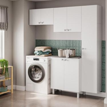 Imagem de Conjunto Armário De Lavanderia 4 Peças Com Balcão Multimóveis Cr30046 Branco