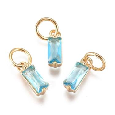 Imagem de Pingentes retangulares banhados a ouro 18 K Pandahall 20 peças, pingentes de pedra de zircônia cúbica de zircônia cúbica de latão com anel de salto para fabricação de joias, colar e pulseira (azul