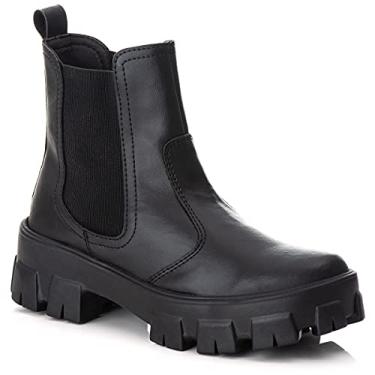 Imagem de Bota Feminina Botina Chunky Chelsea Conforto Casual (Preto Verniz, 36)