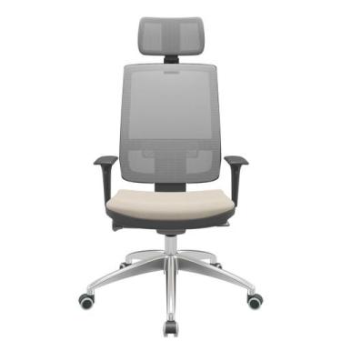 Imagem de Cadeira Office Brizza Tela Cinza Com Encosto Assento Vinil Bege Autoco