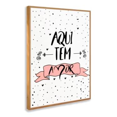 Imagem de Quadro Decorativo Aqui Tem Amor Com Moldura Frase Carinho Família Aconchego Delicado Fofo Romântico Quarto Casal Feminino Rosa Preto Branco