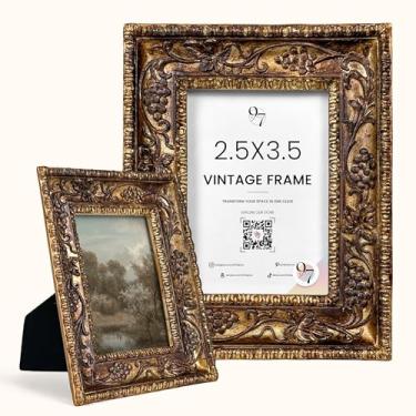 Imagem de 97 Decor Porta-retratos vintage pequenos 6 x 8 cm - porta-retratos antigos, tamanho carteira, 6 x 8 cm, moldura bronze 6 x 8 cm, ornamentada para exibição de fotos de mesa e pendurar na parede, mini