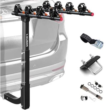 Imagem de 4 suportes para bicicletas, suporte duplo dobrável para carros, caminhões, SUV, serve para receptor de 5 cm, alça de amarração, aperto de engate antichocalho e pino de engate de travamento