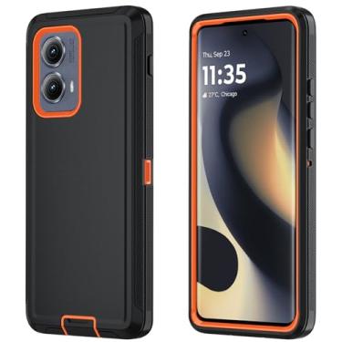 Imagem de Qinmay Capa de telefone para Motorola Moto Edge 5G 2024, capa de telefone resistente à prova de choque e à prova de quedas de 3 camadas para Motorola Moto Edge 2024 (BBlackOrange)