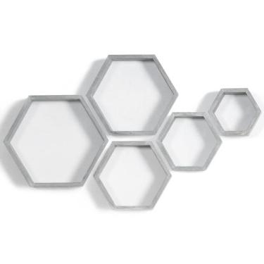 Imagem de Prateleiras flutuantes PHOENANCEE Hexagon Wood, conjunto de 5, cinza v