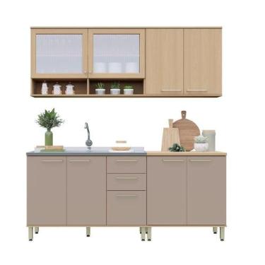 Imagem de Cozinha Compacta 100% Mdf 4 Pçs Duna Luciane Móveis Freijó/Cinammon - 