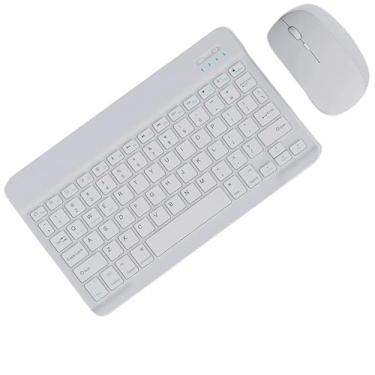 Imagem de Kit Teclado e Mouse Sem Fio Bluetooth Colorido Macaron Para PC iPad Tablet Notebook(Branco)