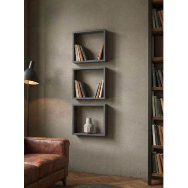 Imagem de Kit de 3 Nichos 30cm Mdf Grafite - On Móveis