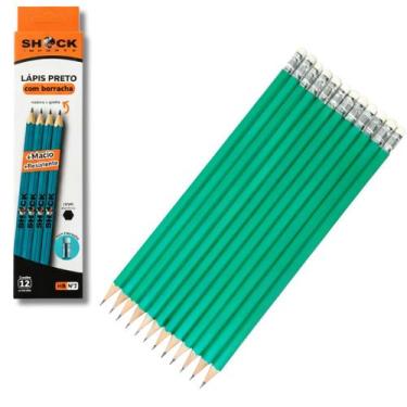 Imagem de Caixa com 12 Lápis de Madeira Escolar Com Borracha N2 - Shock Imports