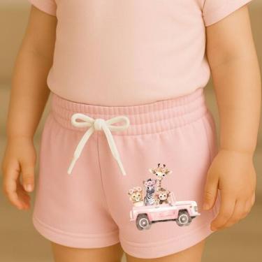 Imagem de Short Moletinho Infantil Estampado Feminino Carro Rosa Safari Casual C