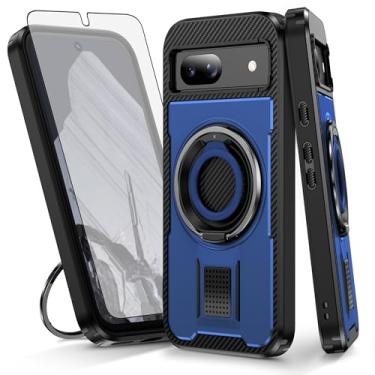 Imagem de Asuwish Capa de celular para Google Pixel 8A com protetor de tela de vidro temperado e suporte de anel à prova de choque, suporte protetor de camada dupla, acessórios para celular Pixel8A A8 5G