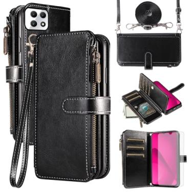 Imagem de Asuwish Capa de telefone para T-Mobile Revvl 7 5G capa com protetor de tela de vidro temperado e cordão com zíper carteira com compartimento para cartão flip suporte celular Tmobile Revvl7 T Mobile