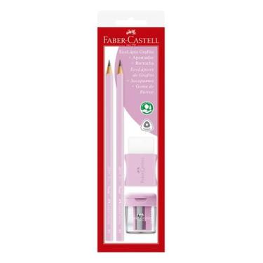 Imagem de Kit FABER-CASTELL 02 Ecolápis Grafite + Apontador + Borracha, Rosa Pas