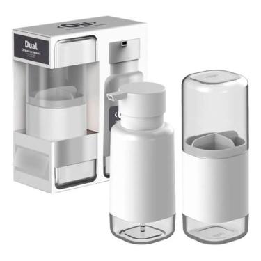 Imagem de Conjunto Pia Lavabo Dispenser Sabonete Liquido Porta Escova Branco - O