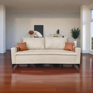 Imagem de Sofá Living Madri 2 Lugares 1,40m Linho Bege com Detalhe no Braço em m