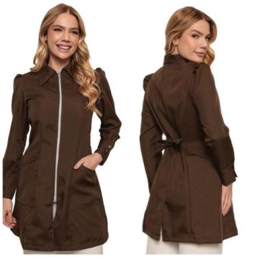 Imagem de Jaleco Feminino em Oxford Eli Zíper Manga Longa Marrom - gardenia jale