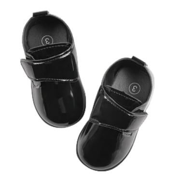 Imagem de Mocassins para bebês meninos meninas clássico casamento Brogue Oxford sapatos sociais primeiros passos caminhada sapato de berço preguiçoso, A06/preto, 12-18 Months Toddler