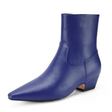 Imagem de Perisis Bota feminina de cano curto, bico fino, grosso, salto baixo, confortável, casual, com zíper lateral, Poliuretano azul-royal, 38