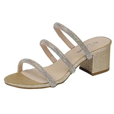 Imagem de Sandália social sem cadarço com strass, Champanhe, 7