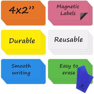 Imagem de Conjunto de ímãs apagáveis a seco – pacote com 24 – quadro branco 10 x 5 cm etiquetas de blocos magnéticos de planejamento – pequenas tiras magnéticas para quadro branco, etiquetas de nome para casa