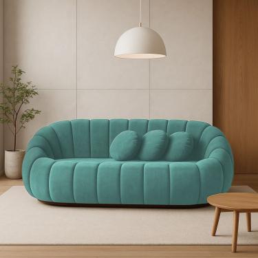 Imagem de Sofá 2 Lugares Orgânico Para Sala Cloud Bouclê Azul Turquesa E03 - D'rossi