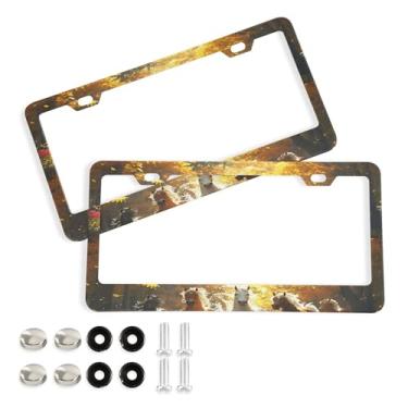 Imagem de SEHANY Molduras de placa de carro Majestic Running Horses, capa de alumínio à prova de ferrugem para placa de carro com furos elípticos e parafusos serve para acessórios de carro de tamanho padrão de