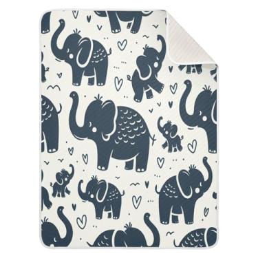 Imagem de Qilmy Cobertor de bebê com estampa de elefante 76 x 101 cm, cobertor infantil de algodão macio para meninos e meninas, cobertor leve e quente para bebês e bebês recém-nascidos