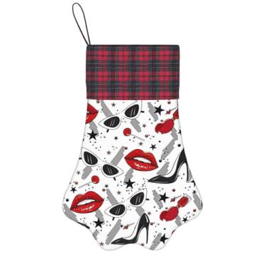 Imagem de SKKNT Lábios de salto alto estampado meias de Natal animais de estimação decoração de natal cães gatos árvore decoração doce presente conveniente