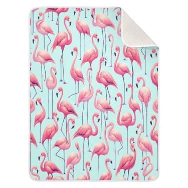 Imagem de Qilmy Cobertor de bebê Flamingo Parade 76 x 101 cm, cobertor infantil de algodão macio para meninos e meninas, cobertor leve e quente para bebês e bebês recém-nascidos