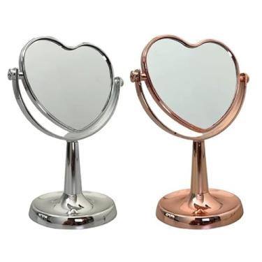 Imagem de Espelho de Mesa Dupla Face com Aumento 2,5x – Espelho de Maquiagem Decorativo em Formas Variadas (Redondo, Oval, Quadrado ou Coração)(Coração,Rose)