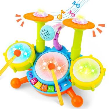Imagem de Conjunto de bateria DeAO Kids com microfone e 2 baquetas
