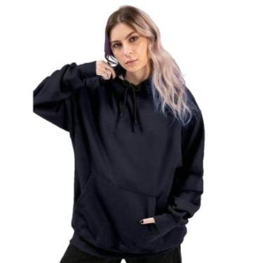Imagem de Blusa de Frio Moletom Canguru Com Capuz Feminino Liso Casual-Feminino