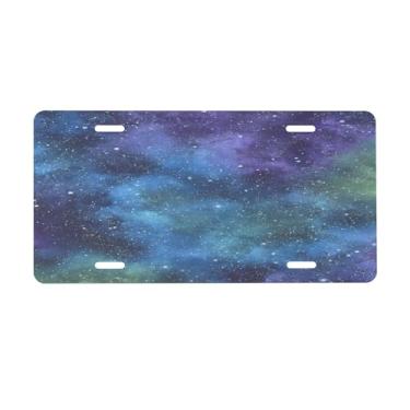 Imagem de Placa de carro azul galáxia roxa para frente do carro placas de carro alumínio metal adequado para caminhão, placa de porta de carro, bar, café, acessórios automotivos para homens e mulheres 15 x 30