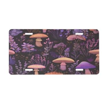 Imagem de Placa de licença roxa de cogumelo abstrato para placas dianteiras de carro alumínio metal adequado para caminhão, placa de porta de carro, bar, café, acessórios automotivos para homens e mulheres 15 x
